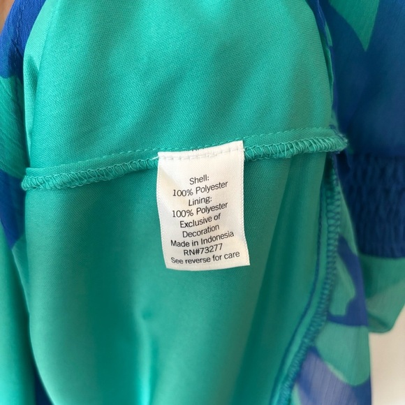 NINE WEST Dress Blue & Green Tropical V-Neck Lined Sleeveless Flirty Summer Sz L - Picture 8 of 8